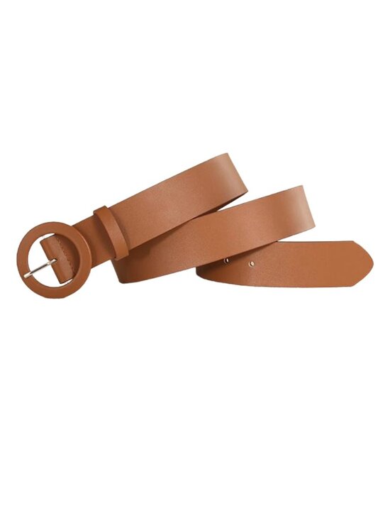 Women\'s Wide Round Buckle Belt, Brown, Size Medium, Fits Waist 30\